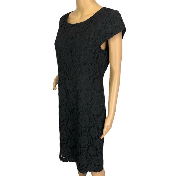 J. Crew Lace Overlay Dress Black Short Sleeve 22156 Size 8 - Picture 4 of 11